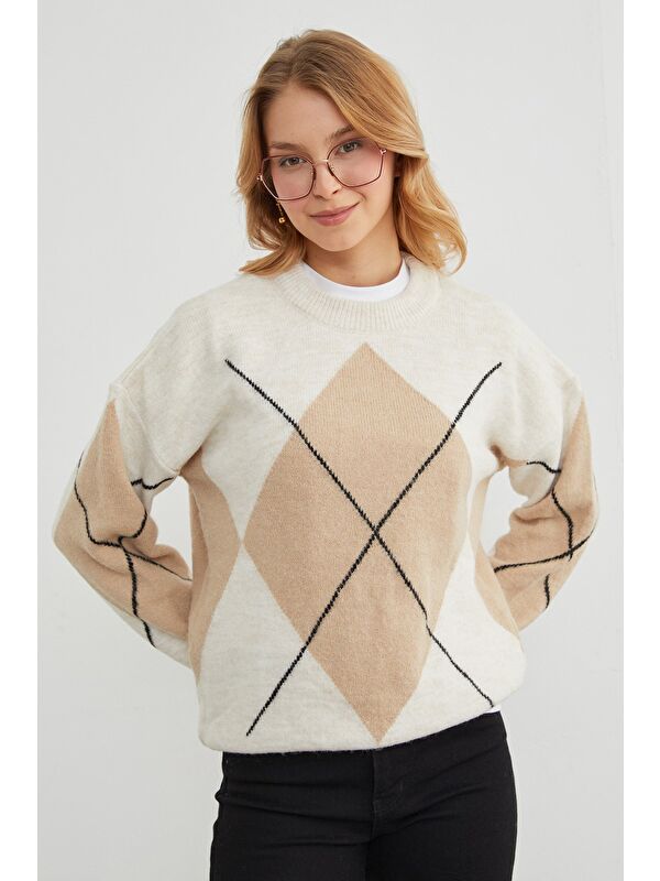 Fullamoda Baklava Desenli Oversize Kazak