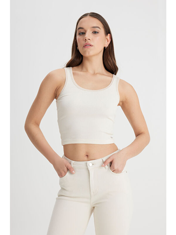 Lee Slim Fit Dar Kesim Ekru Tişört