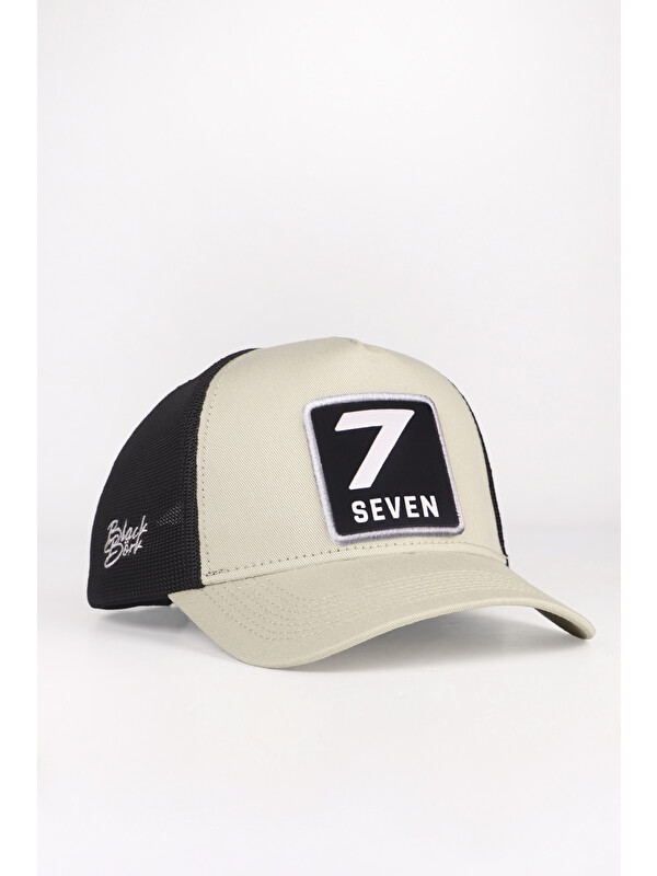 BlackBörk 7 Numara Logolu Bej-Siyah Trucker Şapka