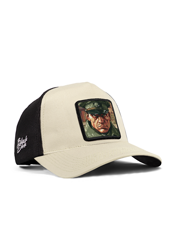 BlackBörk Fighter Logolu Bej-Siyah Trucker Şapka