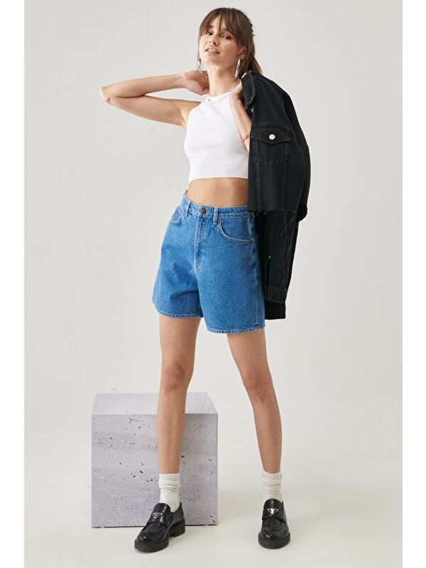 Lee Mavi Stella Regular Fit Rahat Kesim %100 Pamuk 5 Cep Jean Şort