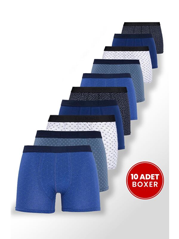TUDORS Erkek 10'Lu Elastanlı Pamuklu Esnek Kumaş Premium Seri Boxer