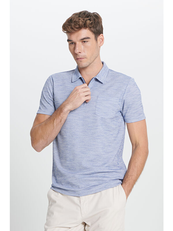 Altınyıldız Classics Erkek Lacivert Slim Fit Dar Kesim Polo Yaka Çizgili Cepli Tişört