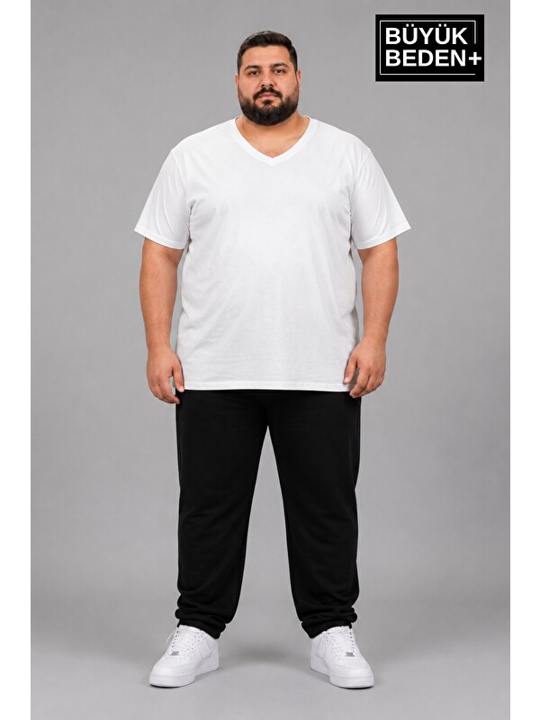 Süperlife Büyük Beden Erkek V Yaka Pamuklu Basic Tişört Lacivert 3XL-6XL SPR26BTS509