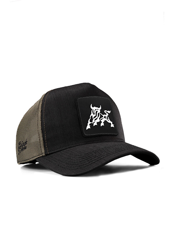 BlackBörk Boğa Logolu Cordura Siyah-Haki Trucker Şapka