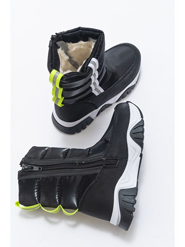 Erkek Çocuk Siyah Suni Deri Suya Dayanıklı Kürklü Günlük Bot - Görsel 5