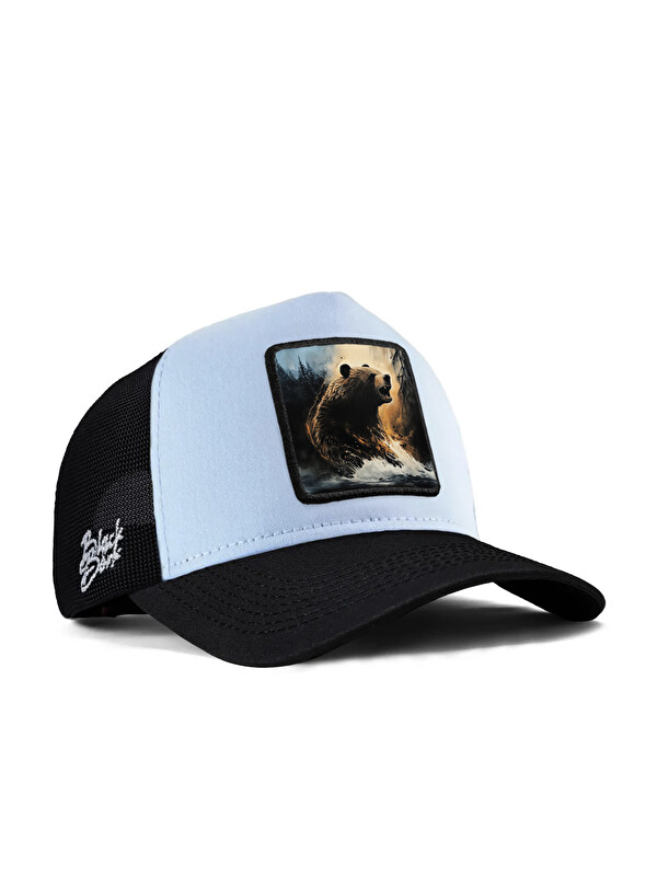 BlackBörk Ayı Logolu Siyah-Buz Mavi Trucker Şapka