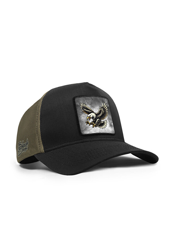 BlackBörk Kartal Logolu Cordura Siyah-Haki Trucker Şapka