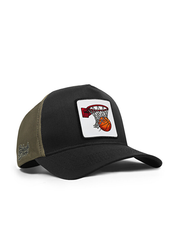 BlackBörk Basketbol Logolu Cordura Siyah-Haki Trucker Şapka