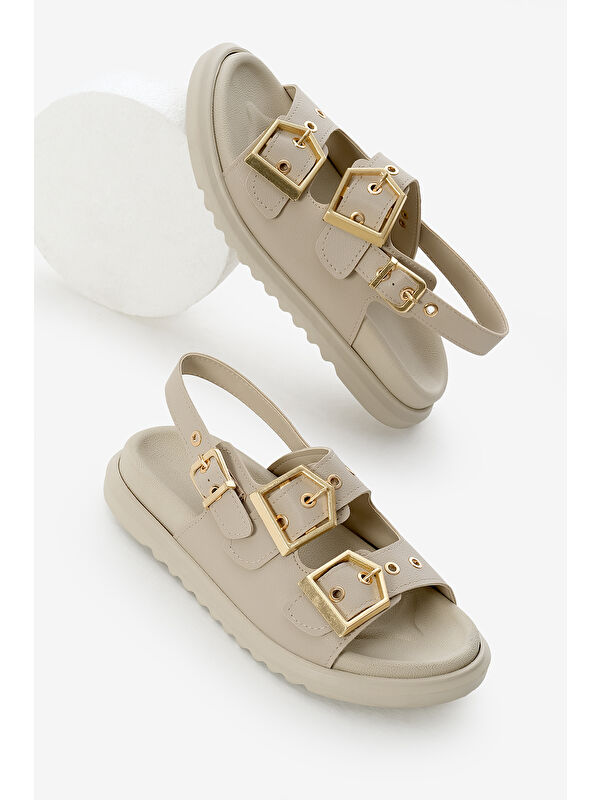 Tonny Black Bej Tonny Black Poli Taban Kadın Çift Bantlı Tokalı Sandalet