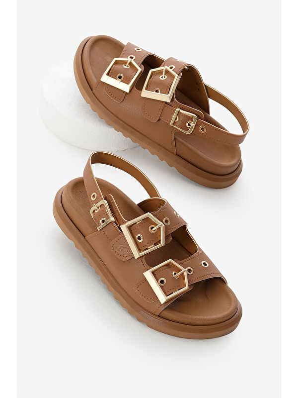 Tonny Black Kahverengi Tonny Black Poli Taban Kadın Çift Bantlı Tokalı Sandalet