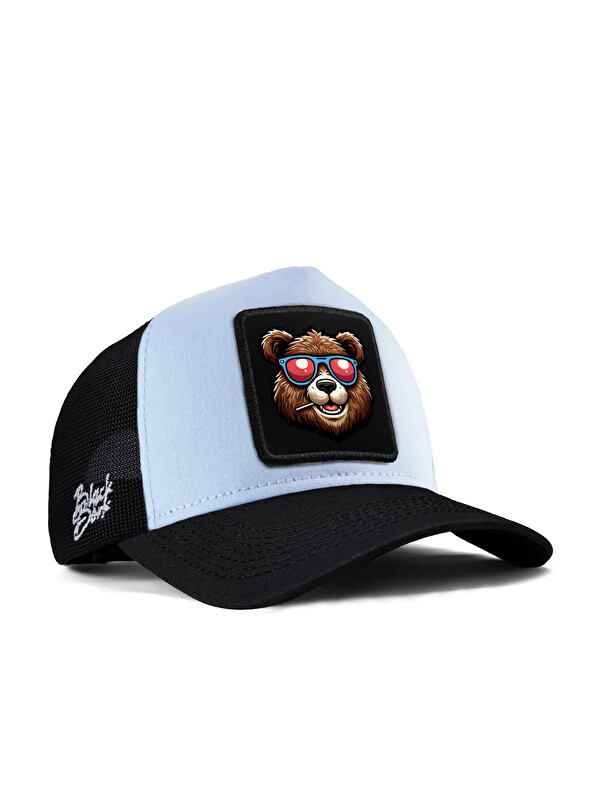 BlackBörk Ayı Logolu Siyah-Buz Mavi Trucker Şapka