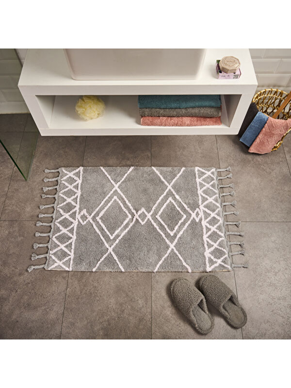 Evidea Soft Tufting Nora Banyo Paspası - Ekru / Antrasit - 60x90 cm
