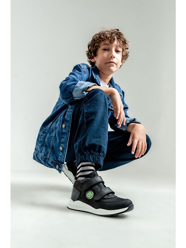 Erkek Çocuk Siyah Hakiki Deri Suya Dayanıklı Anatomik Günlük Bot - Görsel 3