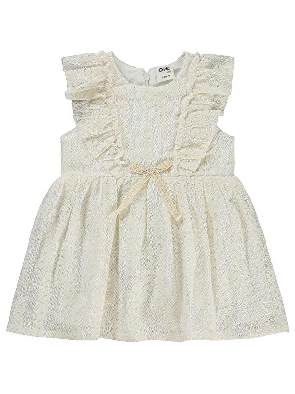 Civil Baby Dantel Bel Fiyonklu 6-18 Ay Elbise - Ekru 9-12 Ay