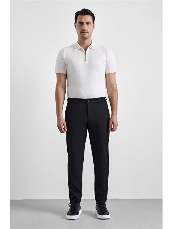 Süvari Siyah Slim Düz İnterlok Yarım Lastikli Rüzgar Geçirmez Jogger Pantolon
