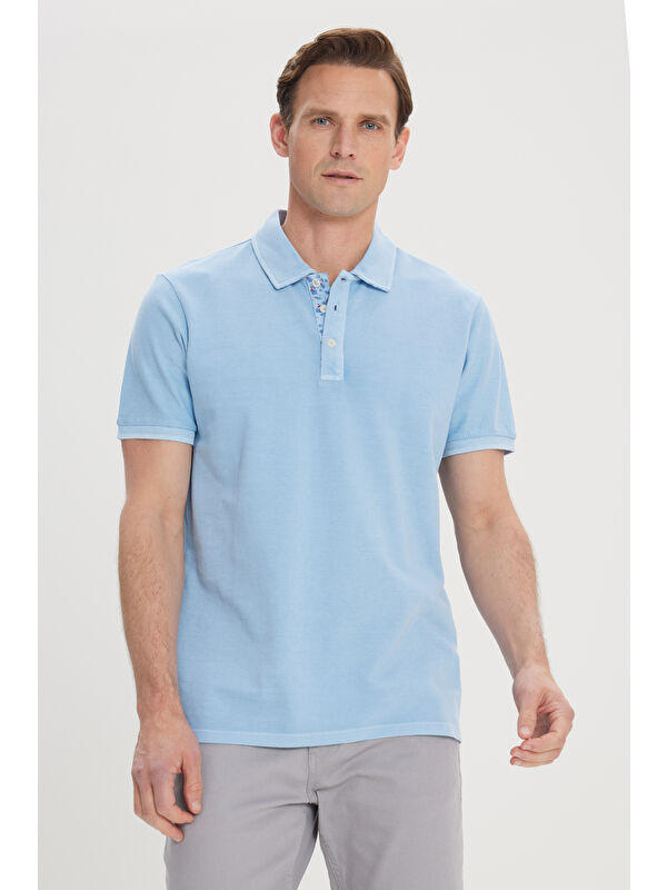 Altınyıldız Classics Erkek Açık Mavi Slim Fit Dar Kesim %100 Pamuk Polo Yaka Tişört