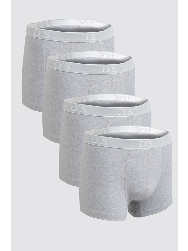 D'S damat Gri Beli Lastikli Marka Logolu Elastanlı Esneyebilen 4'lü Boxer Set