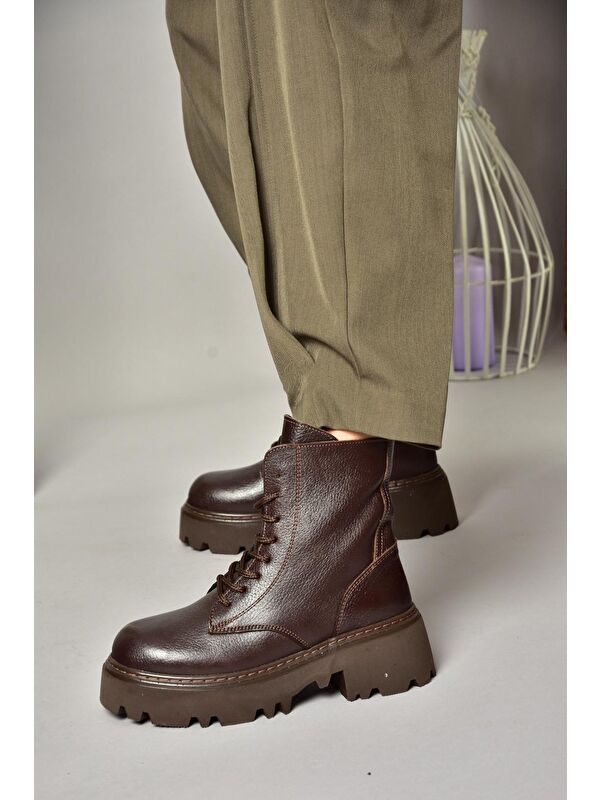 T3801700 Kahverengi Hakiki Deri Kadın Bot - Görsel 4