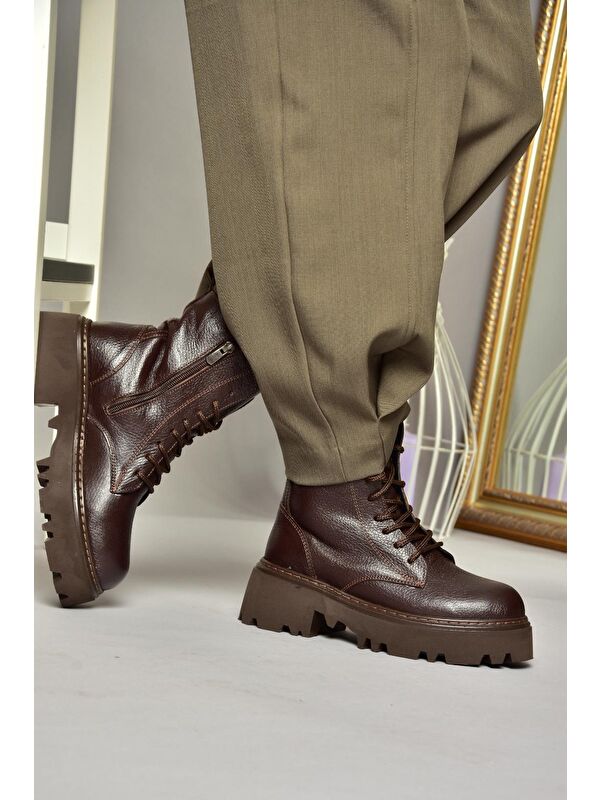 T3801700 Kahverengi Hakiki Deri Kadın Bot - Görsel 5