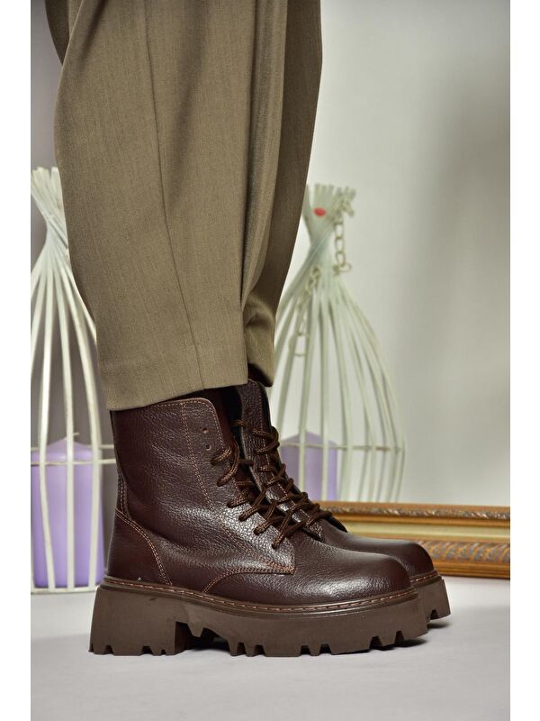 T3801700 Kahverengi Hakiki Deri Kadın Bot - Görsel 6