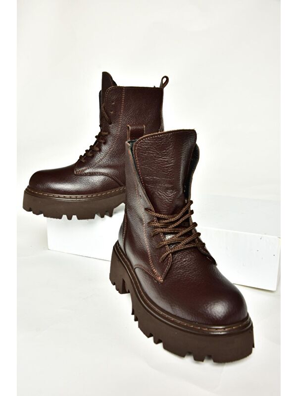 T3801700 Kahverengi Hakiki Deri Kadın Bot - Görsel 9