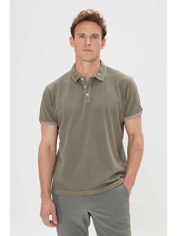 Altınyıldız Classics Erkek Haki Slim Fit Dar Kesim %100 Pamuk Polo Yaka Tişört