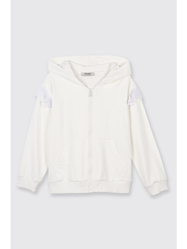 Panço Kız Çocuk Fermuarlı Sweatshirt Ekru