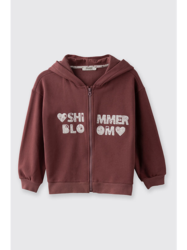 Panço Kız Çocuk Aplikeli Fermuarlı Sweatshirt Bordo