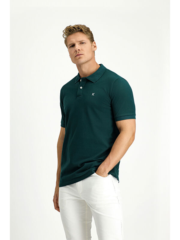 Kiğılı Polo Yaka Slim Fit Dar Kesim Nakışlı Pamuk %100 Pamuk Tişört