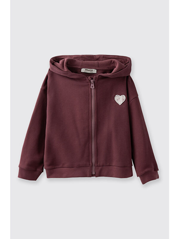 Panço Kız Çocuk Fermuarlı Sweatshirt Bordo