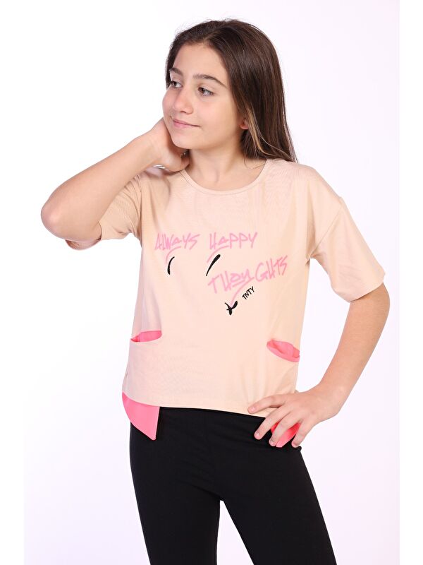 Toontoykids Kız Çocuk Always Happy Baskılı Tişört