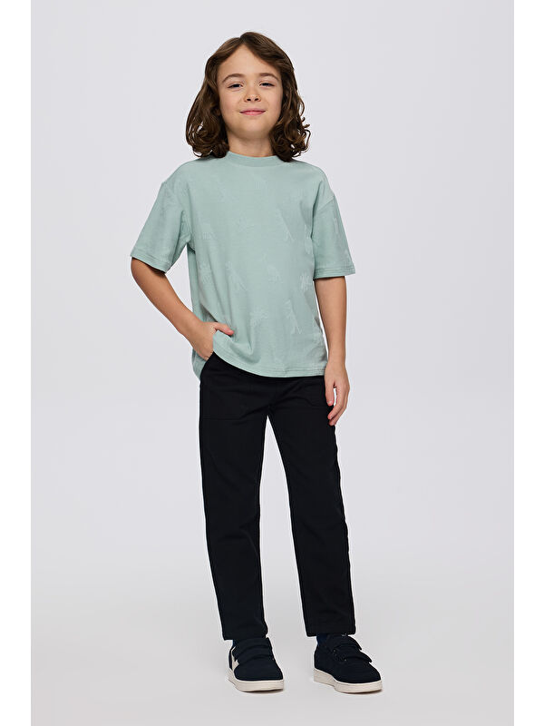 Panço Erkek Çocuk Dinozor Desenli T-Shirt Yeşil