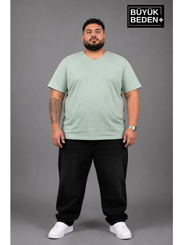 Süperlife Büyük Beden Erkek V Yaka Pamuklu Basic Tişört Lacivert 3XL-6XL SPR26BTS509