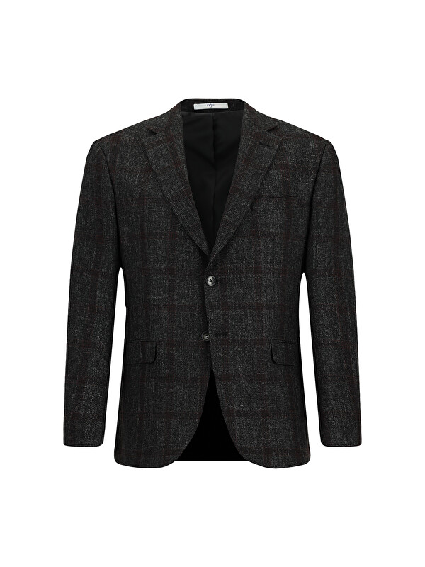 Kiğılı Relaxed Fit Rahat Kesim Ekose Yünlü Blazer Ceket