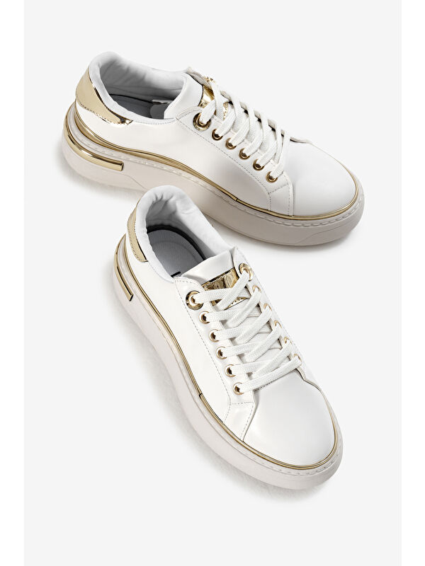 Tonny Black Bej Tonny Black Kalin Poli Kadın Taban Altın Detaylı Bağcıklı Spor Ayakkabı