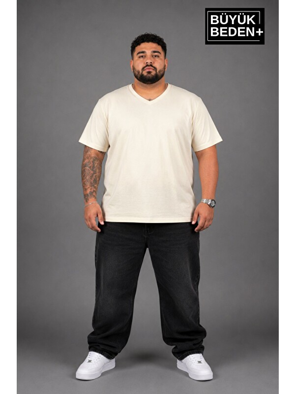 Süperlife Büyük Beden Erkek V Yaka Pamuklu Basic Tişört Lacivert 3XL-6XL SPR26BTS509
