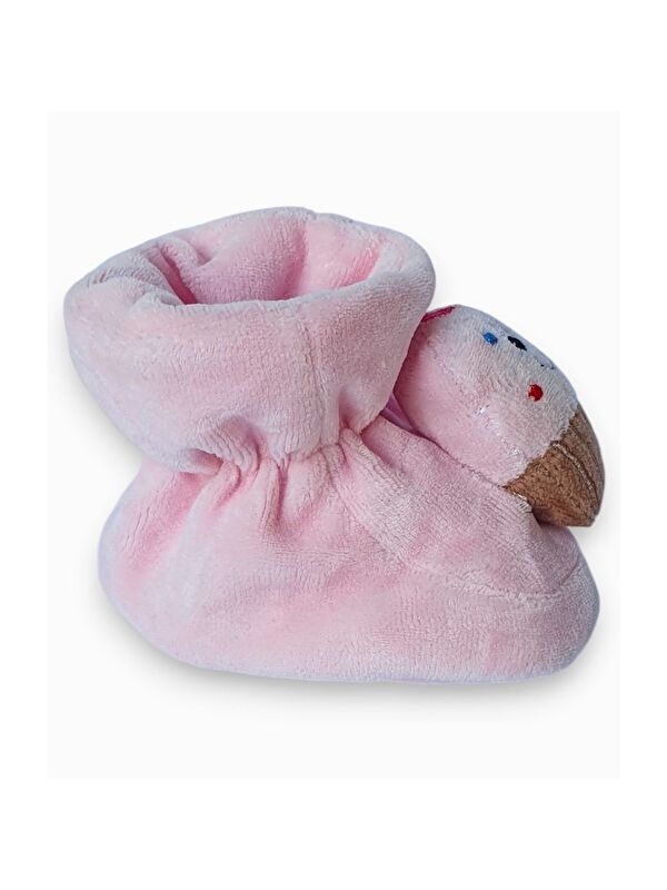 First Step Pembe Kadife Cupcake Aksesuarlı Kız Bebek Panduf Ayakkabısı