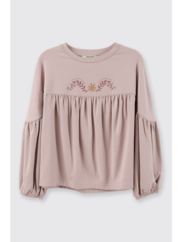 Panço Kız Çocuk Uzun Kollu T-Shirt Pudra