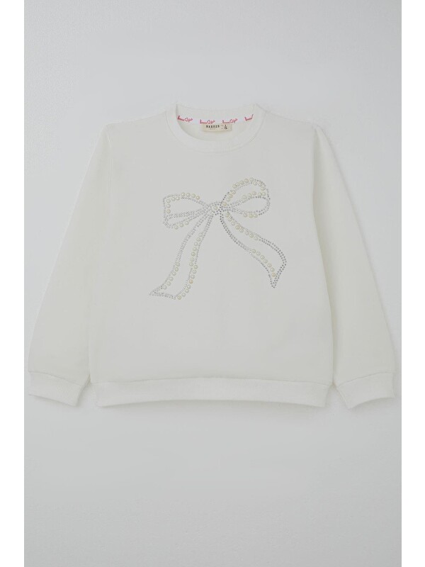 Breeze Kız Çocuk Sweatshirt İnci Taş İşlemeli Ekru (7-12 Yaş)