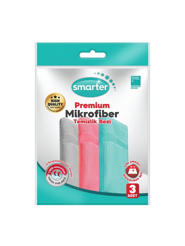 Smarter Premium 3'lü Mikrofiber Temizlik Bezi - Renkli