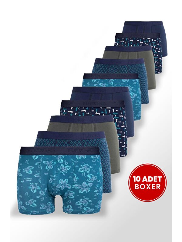 TUDORS Erkek 10'Lu Elastanlı Pamuklu Esnek Kumaş Premium Seri Boxer