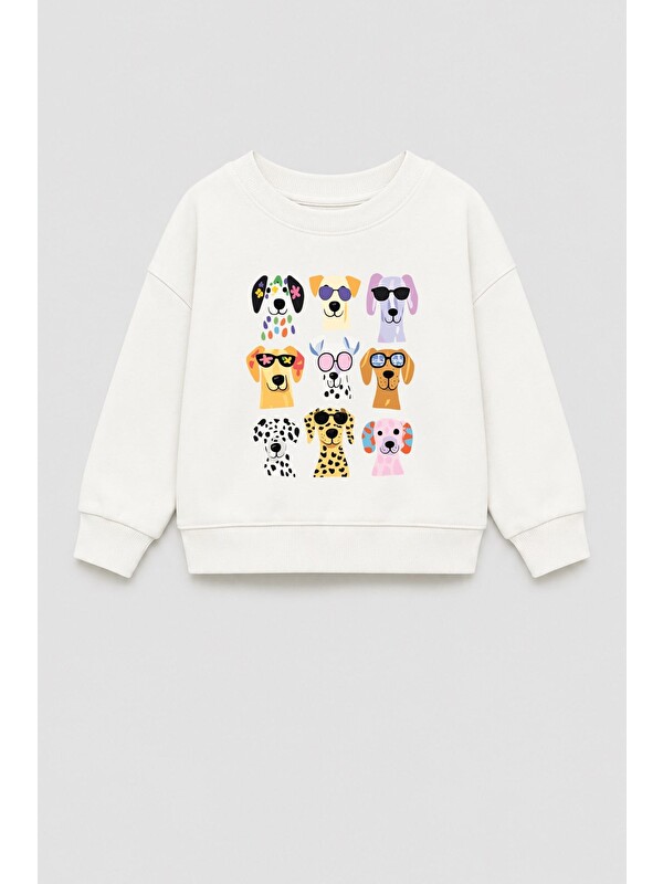 Monila Kız Çocuk 3 İplik Kumaş Pamuklu Köpek Baskılı Sweatshirt