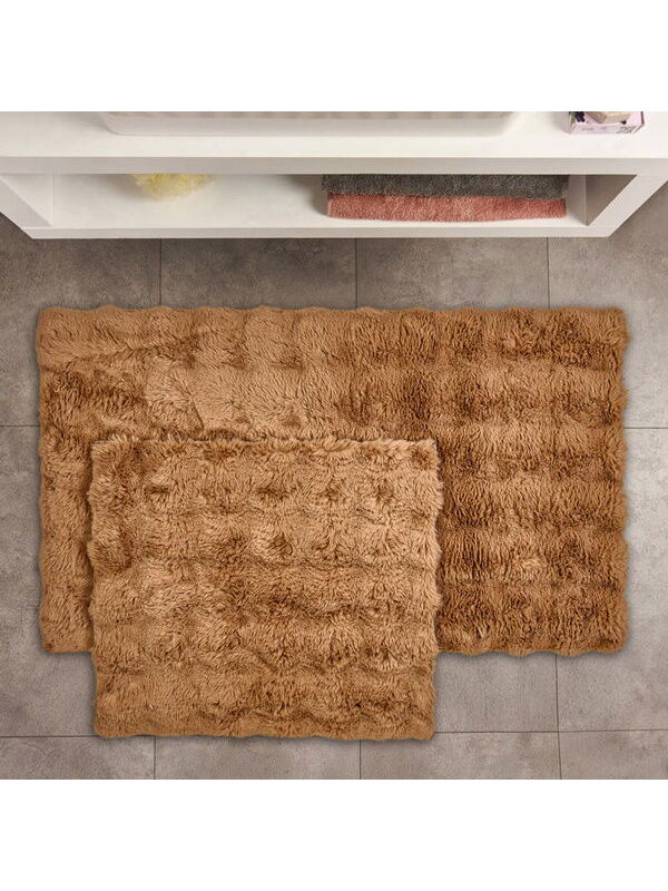 Evidea Soft Bubble 2'li Banyo Paspası - Kahverengi - 60x100 cm + 50x60 cm