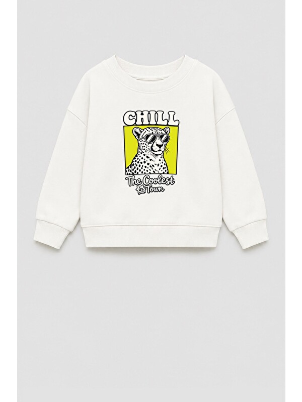 Monila Erkek Çocuk 3 İplik Kumaş Leopar Baskılı Pamuklu Sweatshirt