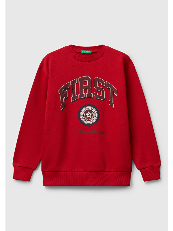 United Colors Of Benetton Erkek Çocuk Kırmızı Çok Renkli Baskılı Relaxed Fit Sweatshirt