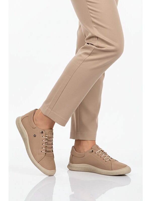 Ayakmod Bej Ayakmod Hakiki Deri Ortopedik Kadın Casual Ayakkabı 5605 Z