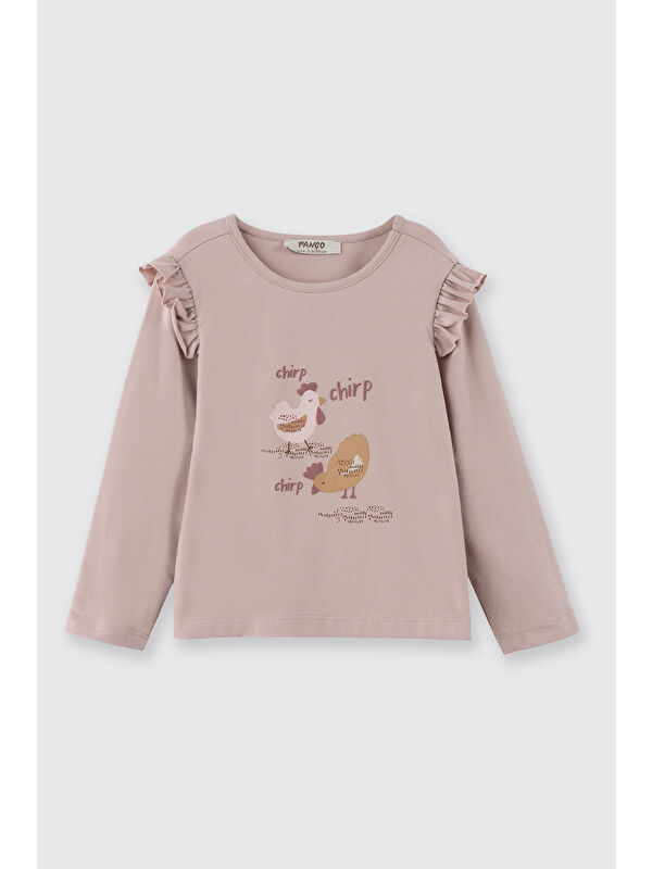 Panço Kız Çocuk Uzun Kollu T-Shirt Pudra