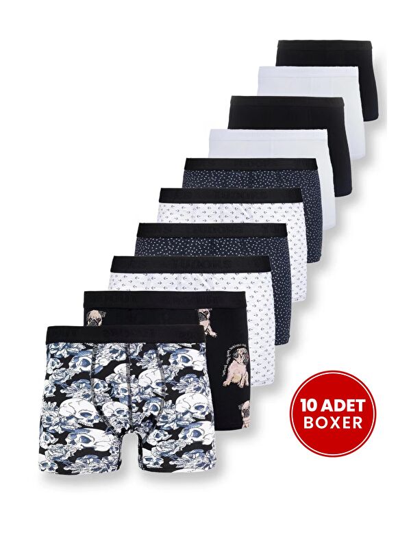 TUDORS Erkek 10'Lu Elastanlı Pamuklu Esnek Kumaş Premium Seri Boxer