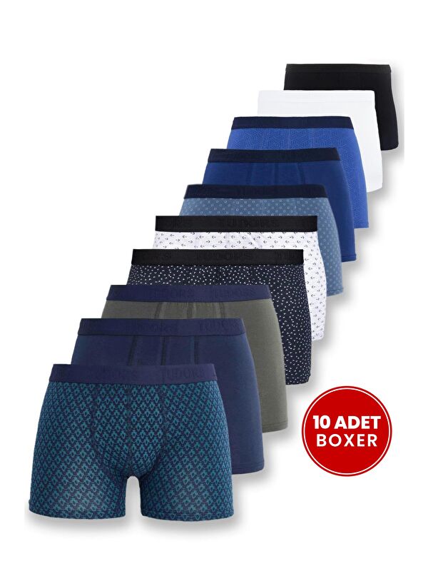 TUDORS Erkek 10'Lu Elastanlı Pamuklu Esnek Kumaş Premium Seri Boxer